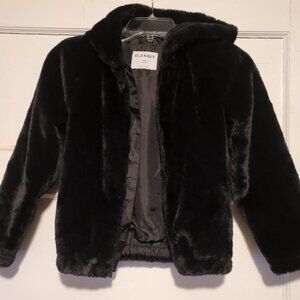"OLD NAVY" LITTLE GIRL ZIP-FRONT HOODED BLACK FUR JACKET - SIZE M (8) - [NWOT]